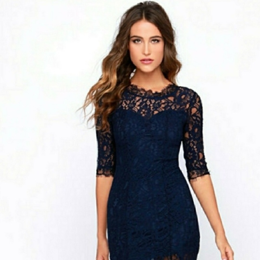 NWOT Lulus Lace Formal Gown - navy